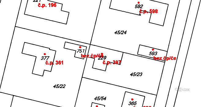 Hovorčovice 397 na parcele st. 229 v KÚ Hovorčovice, Katastrální mapa