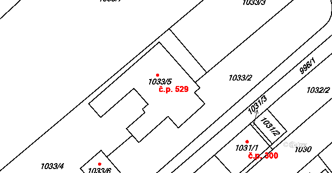 Medlánky 529, Brno na parcele st. 1033/5 v KÚ Medlánky, Katastrální mapa