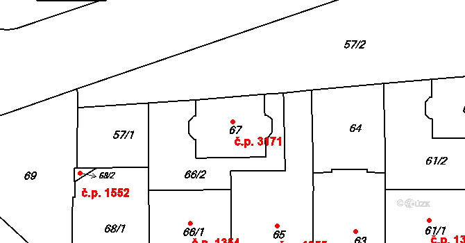 Smíchov 3171, Praha na parcele st. 67 v KÚ Smíchov, Katastrální mapa