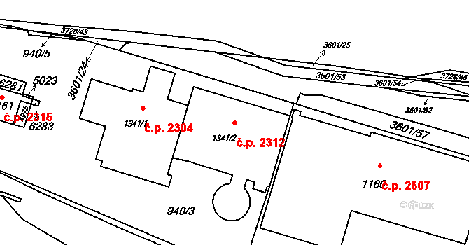 Rožnov pod Radhoštěm 2312 na parcele st. 1341/2 v KÚ Rožnov pod Radhoštěm, Katastrální mapa