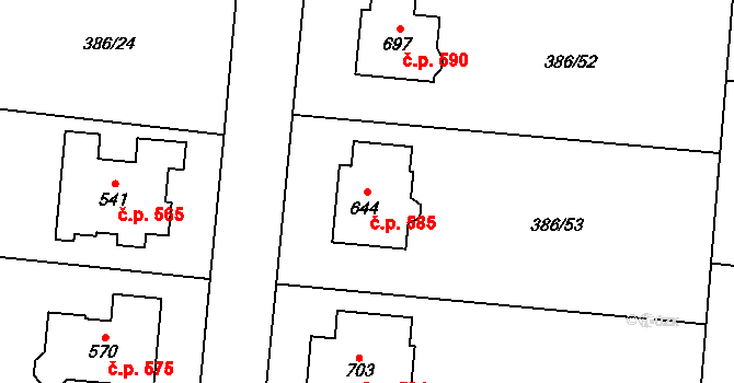 Zvole 585 na parcele st. 644 v KÚ Zvole u Prahy, Katastrální mapa