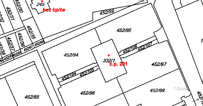 Malá Čermná 201, Čermná nad Orlicí na parcele st. 332/1 v KÚ Malá Čermná nad Orlicí, Katastrální mapa