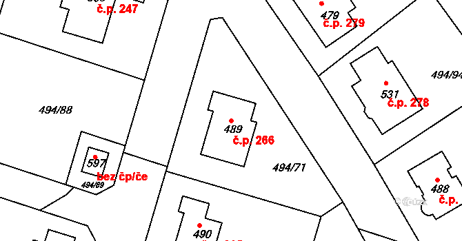 Sedlčánky 266, Čelákovice na parcele st. 489 v KÚ Sedlčánky, Katastrální mapa