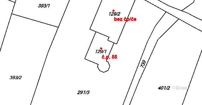 Jeníčkova Lhota 55, Chotoviny na parcele st. 129/1 v KÚ Jeníčkova Lhota, Katastrální mapa