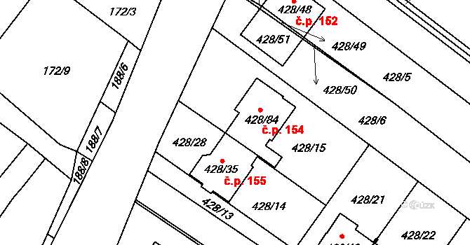 Rebešovice 154 na parcele st. 428/84 v KÚ Rebešovice, Katastrální mapa