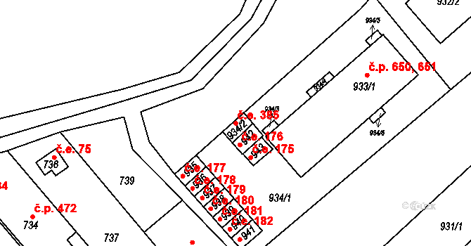 Veverská Bítýška 385 na parcele st. 934/2 v KÚ Veverská Bítýška, Katastrální mapa