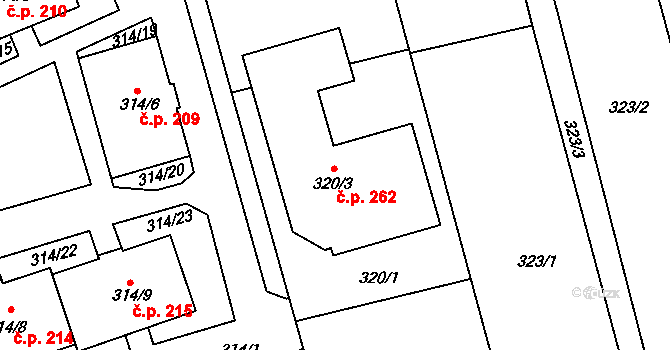 Úštěk-Českolipské Předměstí 262, Úštěk na parcele st. 320/3 v KÚ Úštěk, Katastrální mapa
