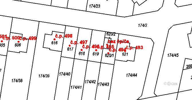 Nehvizdy 495 na parcele st. 619 v KÚ Nehvizdy, Katastrální mapa