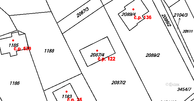 Kopřivnice 122 na parcele st. 2087/4 v KÚ Kopřivnice, Katastrální mapa