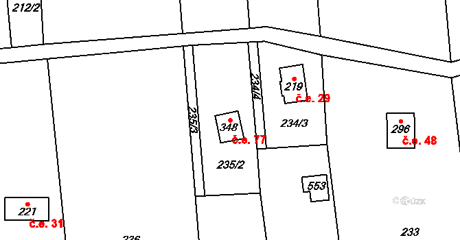 Žopy 77, Holešov na parcele st. 348 v KÚ Žopy, Katastrální mapa