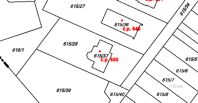 Krmelín 650 na parcele st. 615/37 v KÚ Krmelín, Katastrální mapa