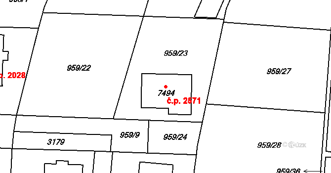 Cheb 2571 na parcele st. 7494 v KÚ Cheb, Katastrální mapa