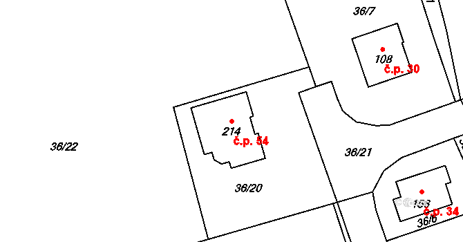 Hosov 54, Jihlava na parcele st. 214 v KÚ Hosov, Katastrální mapa