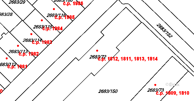 Benešov 1811,1812,1813,1814 na parcele st. 2683/72 v KÚ Benešov u Prahy, Katastrální mapa