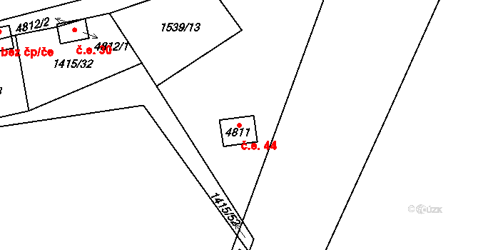 Cihelna 44, Pardubice na parcele st. 4811 v KÚ Pardubice, Katastrální mapa
