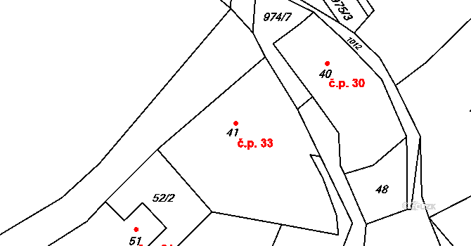 Vrbička 33, Vroutek na parcele st. 41 v KÚ Vrbička, Katastrální mapa
