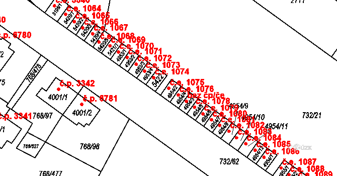 Zlín 1075 na parcele st. 4954/2 v KÚ Zlín, Katastrální mapa