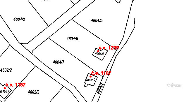 Velké Meziříčí 1299 na parcele st. 4604/9 v KÚ Velké Meziříčí, Katastrální mapa