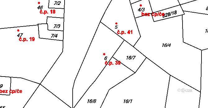 Cerhonice 39 na parcele st. 6 v KÚ Cerhonice, Katastrální mapa