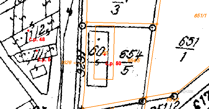 Blažkov 50 na parcele st. 60 v KÚ Blažkov, Katastrální mapa