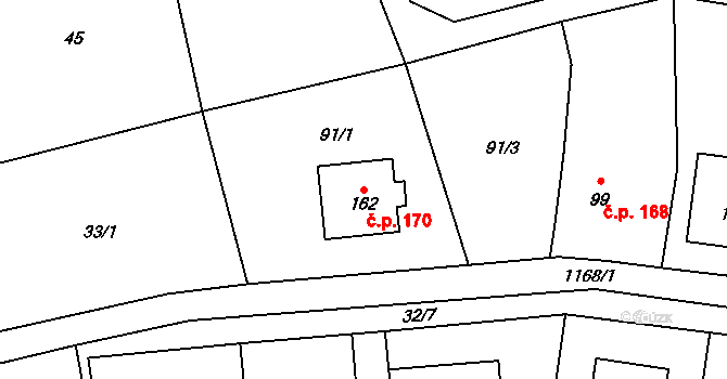 Dolní Bory 170, Bory na parcele st. 162 v KÚ Dolní Bory, Katastrální mapa