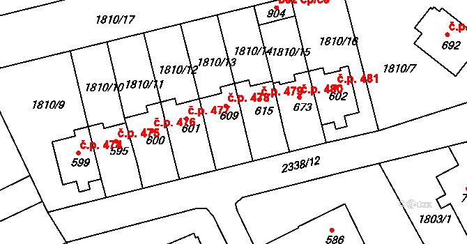 Křižanov 478 na parcele st. 609 v KÚ Křižanov, Katastrální mapa