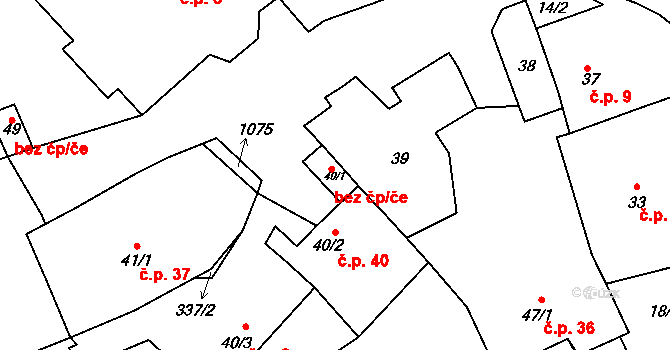 Zvole 38396491 na parcele st. 40/1 v KÚ Branišov nad Pernštejnem, Katastrální mapa