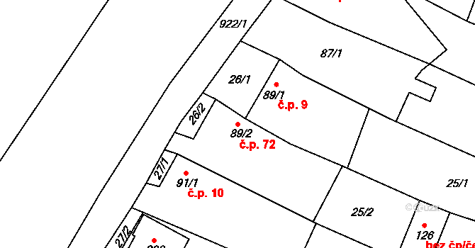 Polichno 72, Luhačovice na parcele st. 89/2 v KÚ Polichno, Katastrální mapa