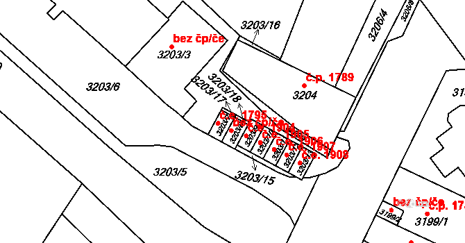 Teplice 39160491 na parcele st. 3203/8 v KÚ Teplice, Katastrální mapa