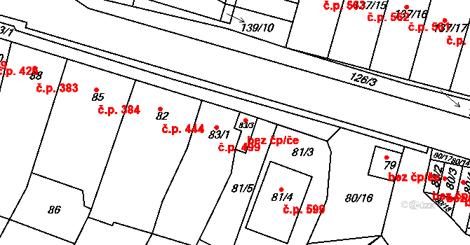 Blučina 39846491 na parcele st. 83/3 v KÚ Blučina, Katastrální mapa
