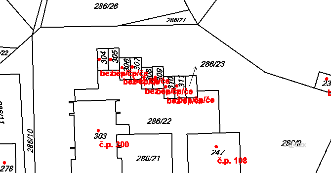 Žďárky 40131491 na parcele st. 310 v KÚ Žďárky, Katastrální mapa