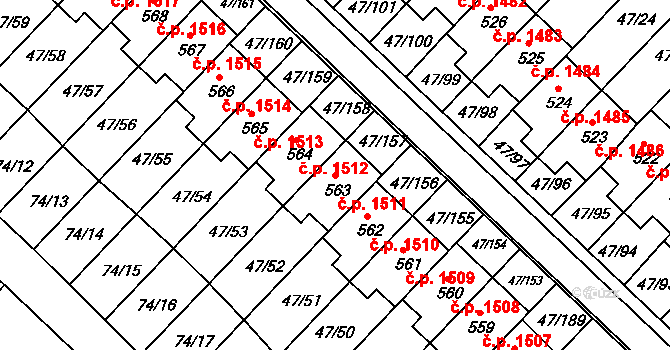 Kvítkovice 1511, Otrokovice na parcele st. 563 v KÚ Kvítkovice u Otrokovic, Katastrální mapa