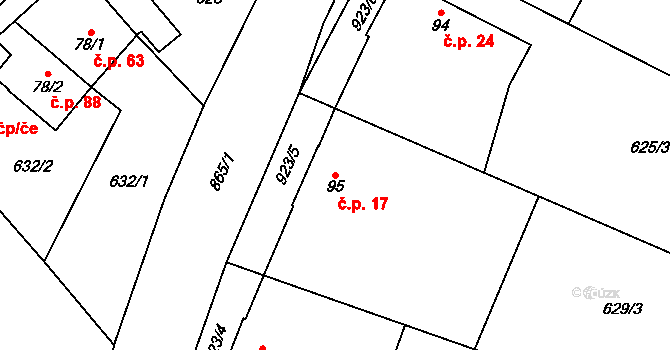 Čavisov 17 na parcele st. 95 v KÚ Čavisov, Katastrální mapa