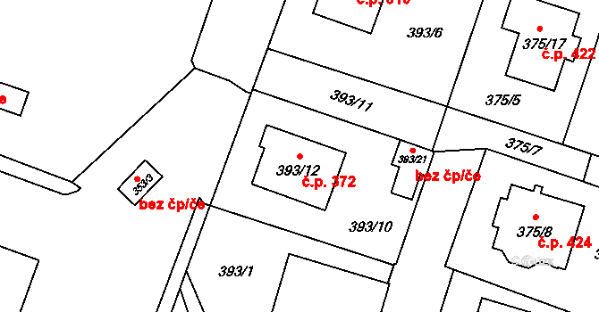 Malé Hoštice 372, Opava na parcele st. 393/12 v KÚ Malé Hoštice, Katastrální mapa