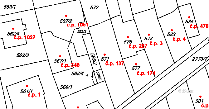 Kylešovice 137, Opava na parcele st. 571 v KÚ Kylešovice, Katastrální mapa
