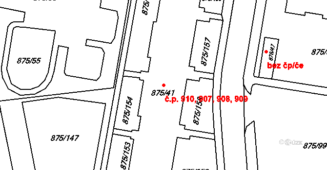 Kylešovice 907,908,909,910, Opava na parcele st. 875/41 v KÚ Kylešovice, Katastrální mapa