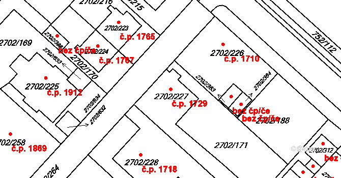 Předměstí 1729, Opava na parcele st. 2702/227 v KÚ Opava-Předměstí, Katastrální mapa