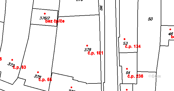 Kobeřice u Brna 181 na parcele st. 378 v KÚ Kobeřice u Brna, Katastrální mapa