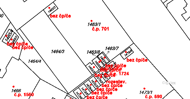 Teplice 45145491 na parcele st. 1463/8 v KÚ Teplice, Katastrální mapa