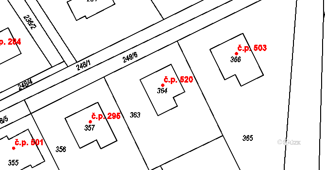 Průhonice 520 na parcele st. 364 v KÚ Hole u Průhonic, Katastrální mapa