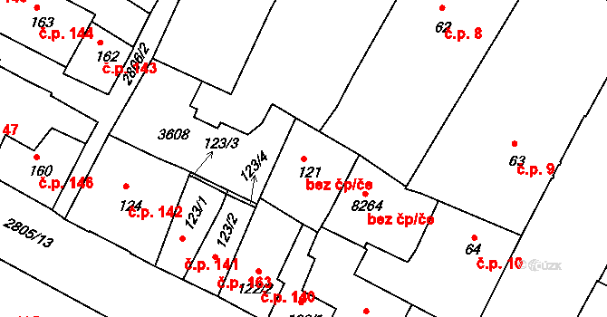 Kolín 46085491 na parcele st. 121 v KÚ Kolín, Katastrální mapa