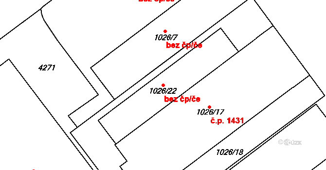 Kyjov 48866491 na parcele st. 1026/22 v KÚ Kyjov, Katastrální mapa
