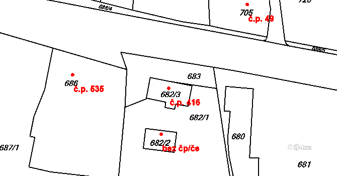 Šluknov 416 na parcele st. 682/3 v KÚ Šluknov, Katastrální mapa