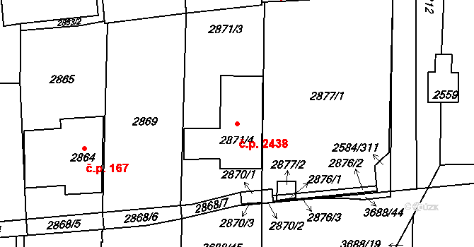 Břevnov 2438, Praha na parcele st. 2871/4 v KÚ Břevnov, Katastrální mapa