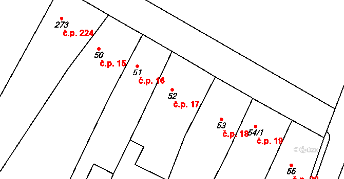 Ronov nad Doubravou 17 na parcele st. 52 v KÚ Ronov nad Doubravou, Katastrální mapa