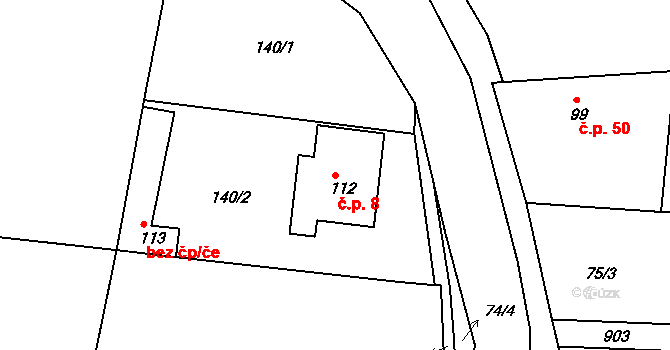 Bor u Chroustovic 8, Rosice na parcele st. 112 v KÚ Bor u Chroustovic, Katastrální mapa