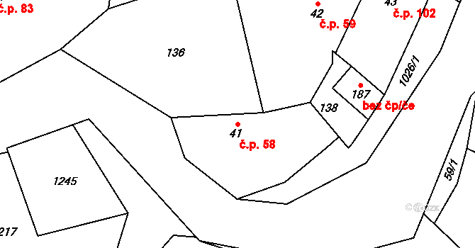 Zaječice 58 na parcele st. 41 v KÚ Zaječice u Chrudimi, Katastrální mapa