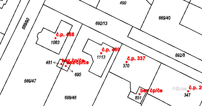 Chlumčany 469 na parcele st. 1113 v KÚ Chlumčany u Přeštic, Katastrální mapa