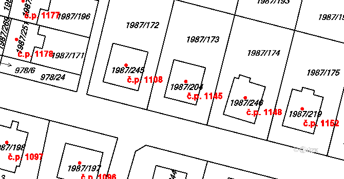 Nýřany 1145 na parcele st. 1987/204 v KÚ Nýřany, Katastrální mapa