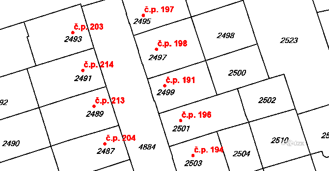Pražské Předměstí 191, Vysoké Mýto na parcele st. 2499 v KÚ Vysoké Mýto, Katastrální mapa